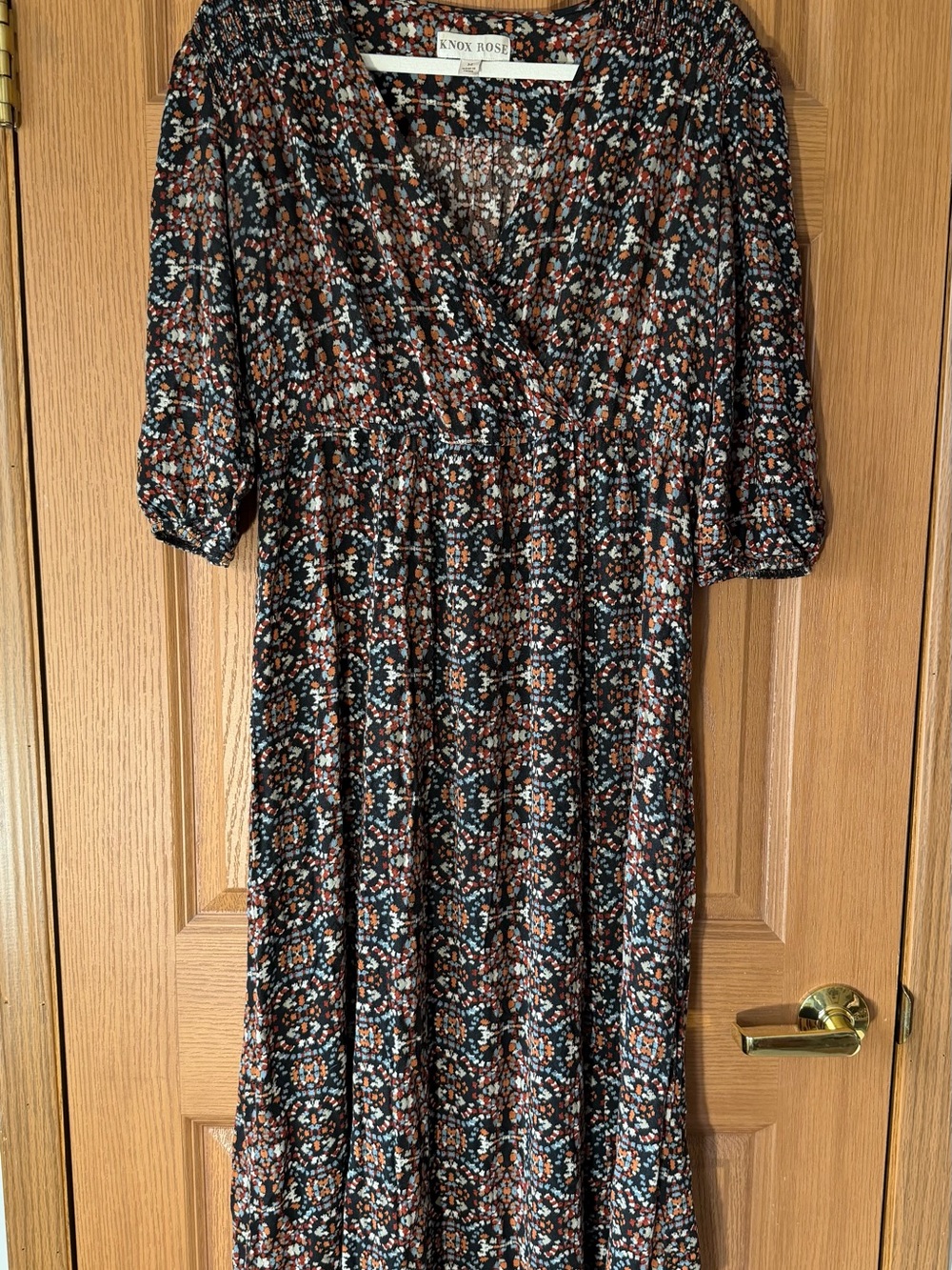 Knox Rose Black Floral Maxi Dress with Rust & Light Blue Accents